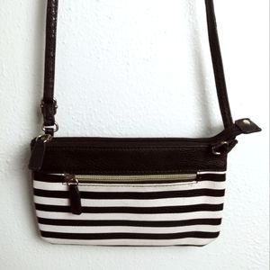 Crossbody Bag Striped Black/ White Ajustable Vegan Leather Casual
